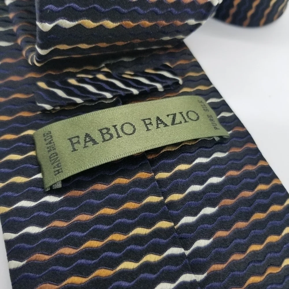 Fabio Fazio handmade black silk tie multicolor squiggles